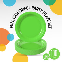 9 In. Lime Green Plastic Plates | 100 Count
