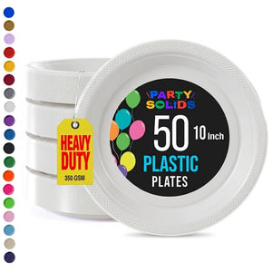 10 in. White Plastic Plates | 50 Count