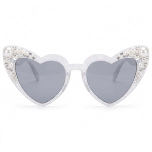 Bride's Heart-Shaped Pearl & Sparkle Sunglasses