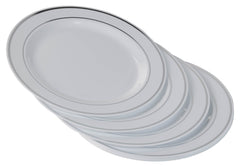 10.25 In. White/ Silver Line Design Plates | 10 Count