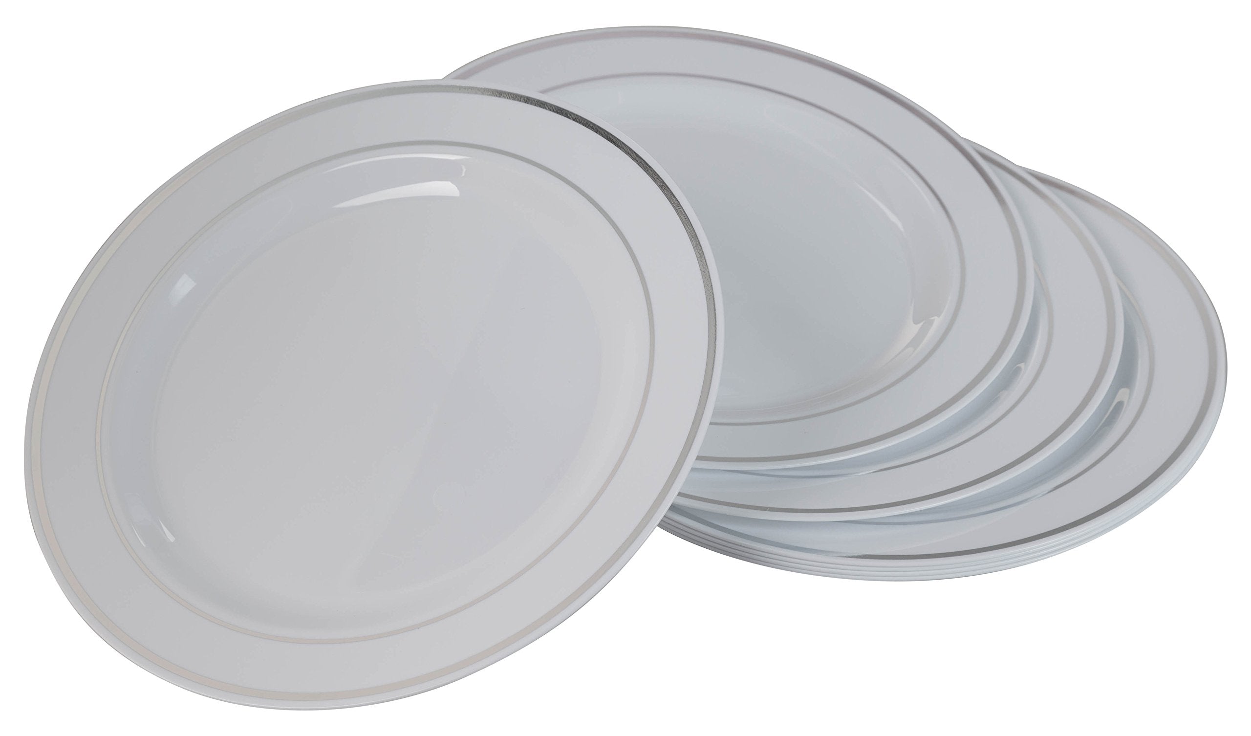 10.25 In. White/ Silver Line Design Plates | 10 Count
