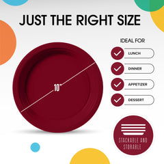 10 In. Burgundy Plastic Plates | 50 Count