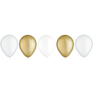Golden & White Latex Balloons, 11-Inch, 15-Pack