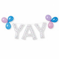 Silver Glitter "Yay" Balloon Banner Kit - Air-Filled Foil Decoration