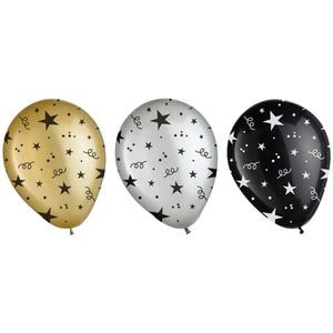 Metallic Star & Confetti Printed Latex Balloons 11" | 15 Pack