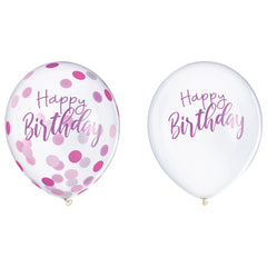 Sparkle Confetti "Happy Birthday" Latex Balloons, 12-Inch, 6-Pack