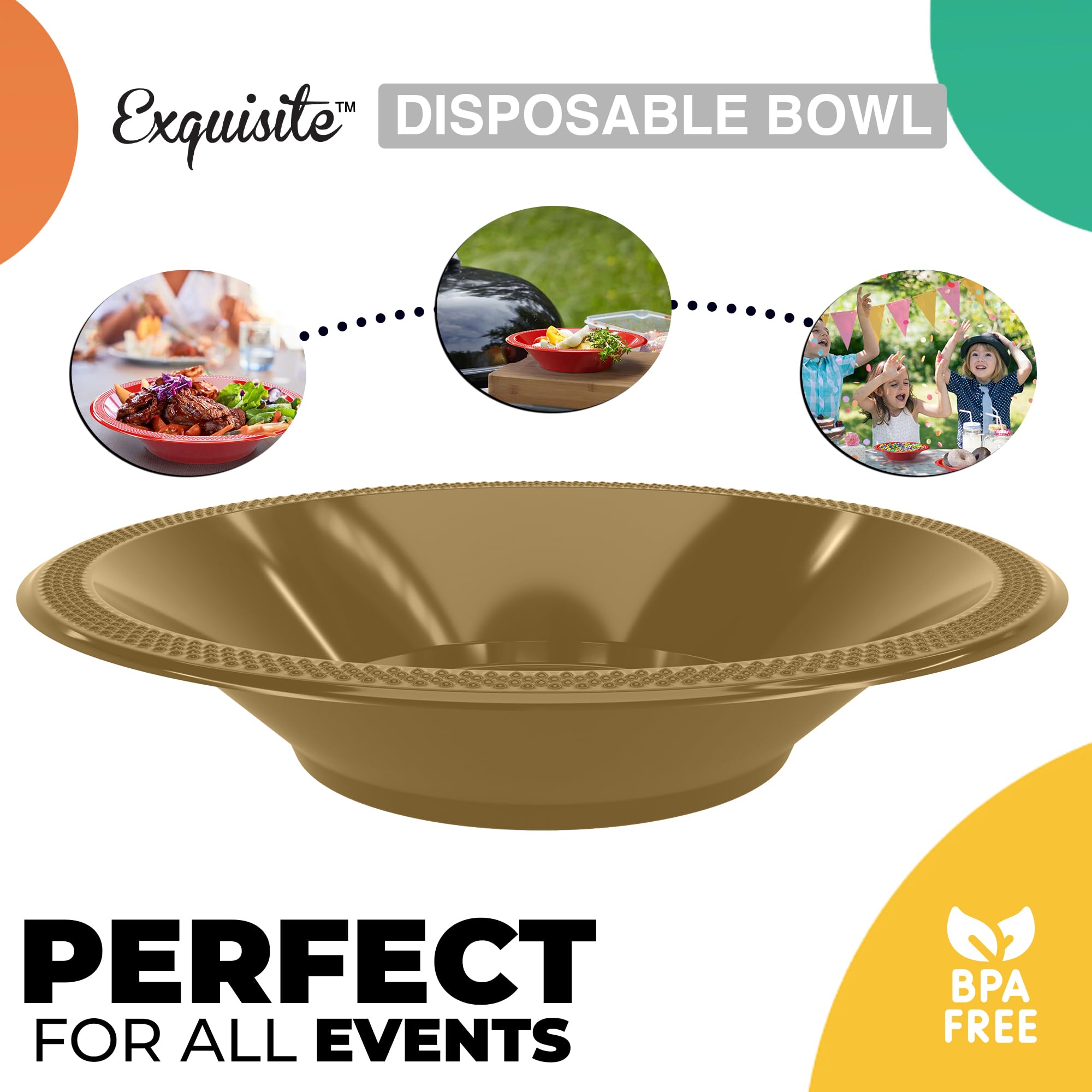 12 Oz. Gold Plastic Bowls | 50 Count