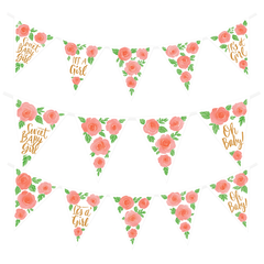 Floral Baby Shower Pennant Banner - "It's a Girl!" Decorations