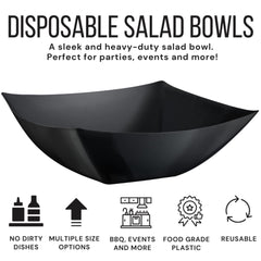 128 Oz. | Black Square Plastic Serving Bowl | 24 Count