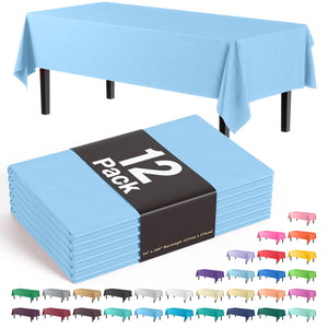 Light Blue Plastic Table Covers | 12 Pack - 54 In. x 108 In.