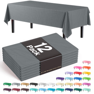 Premium Silver Plastic Table Covers | 12 Count - 54 In. x 108 In.