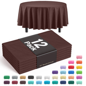 Premium Round Brown Plastic Table Covers | 12 Pack - 84 in.
