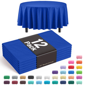 Dark Blue Round Plastic Table Covers | 12 Pack - 84 in.