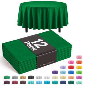 Premium Round Emerald Green Plastic Table Covers | 12 Pack - 84 in.