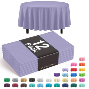 Premium Round Lavender Plastic Table Covers | 12 Pack - 84 in.