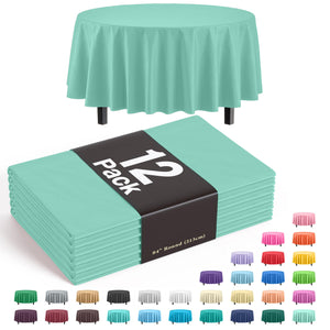Premium Round Mint Plastic Table Covers | 12 Pack - 84 in.