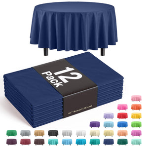 Premium Round Navy Blue Plastic Table Covers | 12 Pack - 84 in.