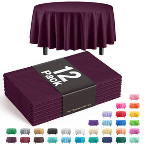 Premium Round Plum Plastic Table Covers | 12 Pack - 84 in.