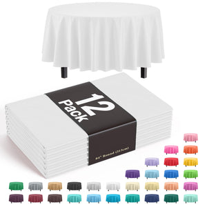 Round White Plastic Table Covers | 12 Pack - 84 in.