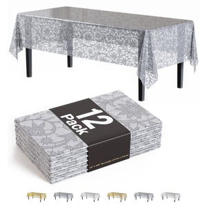 Premium Silver Lace Plastic Table Covers | 12 Count | 54 in. x 108 in.