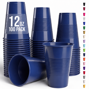12 Oz. Navy Plastic Cups | 100 Count