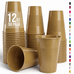 12 Oz. Gold Plastic Cups | 50 Count