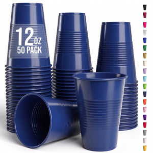 12 Oz. Navy Plastic Cups | 50 Count