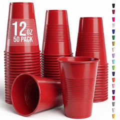 12 Oz. Red Plastic Cups | 50 Count
