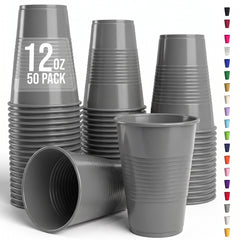 12 Oz. Silver Plastic Cups | 50 Count