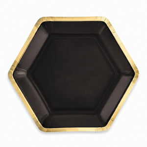 Black Hexagonal Metallic 9" Dinner Plates
