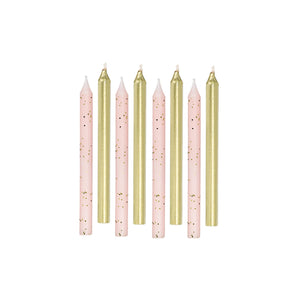 Gold & Pink Glitter Birthday Candles | 12 Count