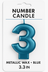 Metallic Blue Number 3 Birthday Candle