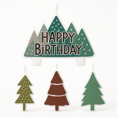 Wilderness "Happy Birthday" Candle Set - Mountain & Tree Design, 4-Pack