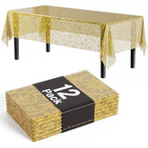 Premium Gold Lace Plastic Table Covers | 12 Count - 54 In. x 108 In.