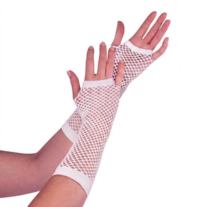 White Long Fishnet Fingerless Gloves - Costume Accessory