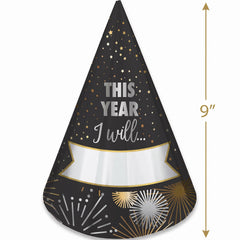 New Year's Resolution Fill-In Cone Party Hats, 8-Pack