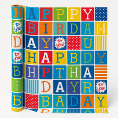 Vibrant Checkered Happy Birthday Wrapping Paper Roll, 16 ft