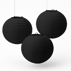 Jet Black 9.5" Round Paper Lanterns - 3 Pack