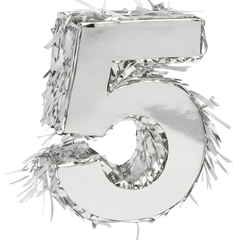 Metallic Silver Number 5 Mini Piñata Decoration, 6-Inch