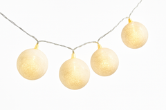 White Woven Ball LED String Lights - 10 Decorative Cotton Orbs, 5-ft, Battery Operated