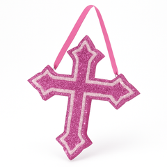 Pink Glitter Foam Cross Hanging Decoration for Religious Celebrations