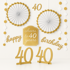 Golden Age 40th Birthday Room Decoration Kit - Elegant Gold