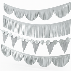Silver Fringe Banner Kit - Metallic Party Backdrop Decoration