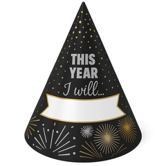 New Year's Resolution Fill-In Cone Party Hats, 8-Pack