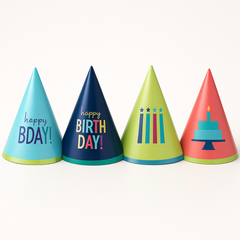 Modern Birthday Mini Foil Cone Hats - Pack of 12