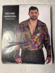 Men's Retro Disco Shirt with Multicolored Swirl Print - Adult 2XL