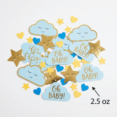 "Oh Baby" Blue & Gold Cloud Confetti for Baby Boy Shower