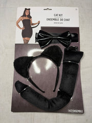 Adult Cat Costume Accessory Kit - Headband, Tail & Bow Tie - One Size