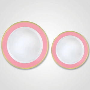 Elegant Pink & Gold Bordered Plastic Plate Set - 20 Pack