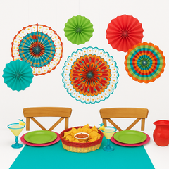 Fiesta Time Multi-Colored Paper Fan Decorations - 6 Pack